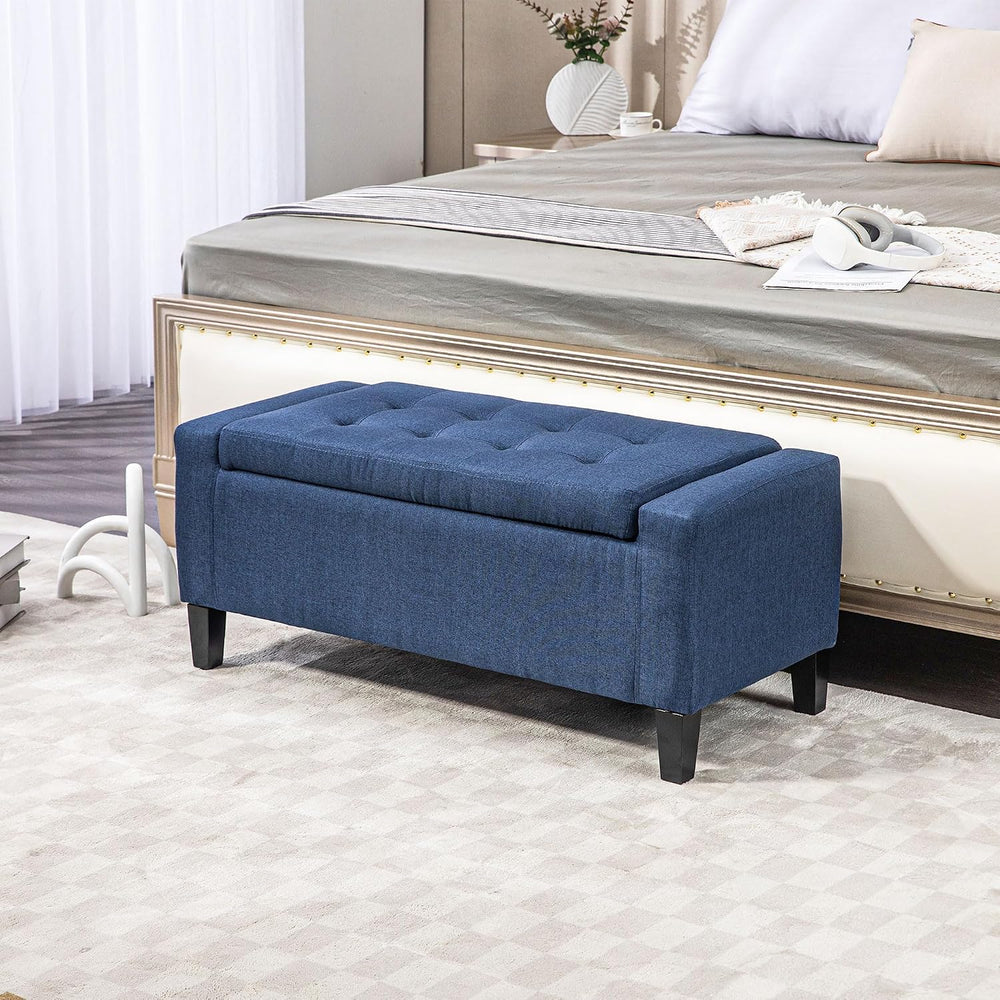 HOMCOM 36" Ottoman with Storage, Lift Top Rubberwood Legs 330 lb Dark Bl...