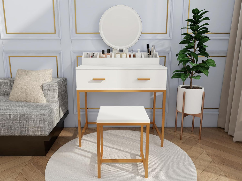 GOWE Vanity Table Set with Storage White Modern Contemporary for Bedroom Furn...