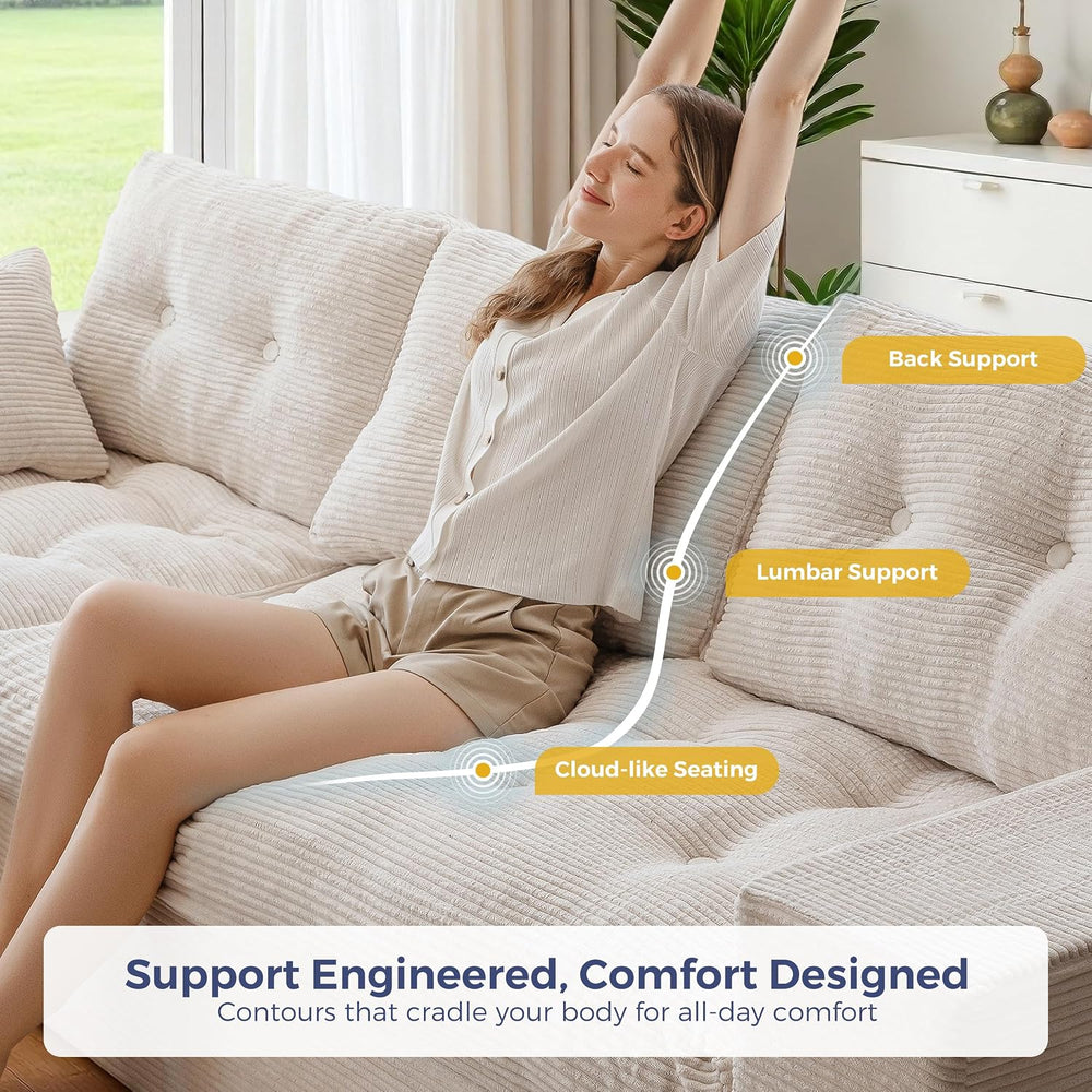 MAXYOYO Couch, 96-Inch L-Shaped Cloud Couch with Ottoman | Beige Layered Cush...
