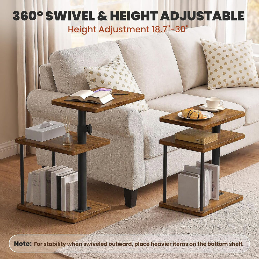 GRLEAF 360° Swivel End Table Adjustable Height Side Table, 3-Tier
