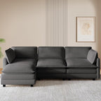 ROWHY 112'' Modular Sectional Cloud Couch with Movable Ottoman, 4 Seat Modern Chenille Sofa with 2 Throw Pillows, Deep Seat L Shaped Couch for Living Room Bedroom Apartment, Dark Grey | Arrange Freedom, Pet-Friendly Fabric, Sturdy Frame, Ultimate Comfo...