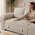 85 Inch Modular Sectional Sofa with Pull Out Couch Bed, L Shaped 5 Seat Sectional Couch with Storage, Corduroy Sectional Couches for Living Room, Cloud Modular Couch, Removable Sofa Cover, Beige