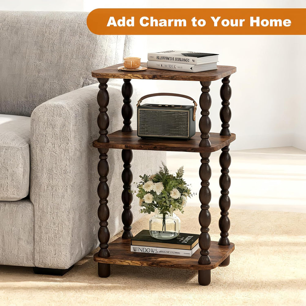 Retro End Table, 3-Tier Small Side Table, Narrow Couch Side Table for Small S...