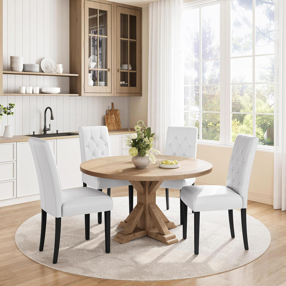 Yaheetech Dining Chairs Set of 4 Button Tufted Kitchen Chairs White