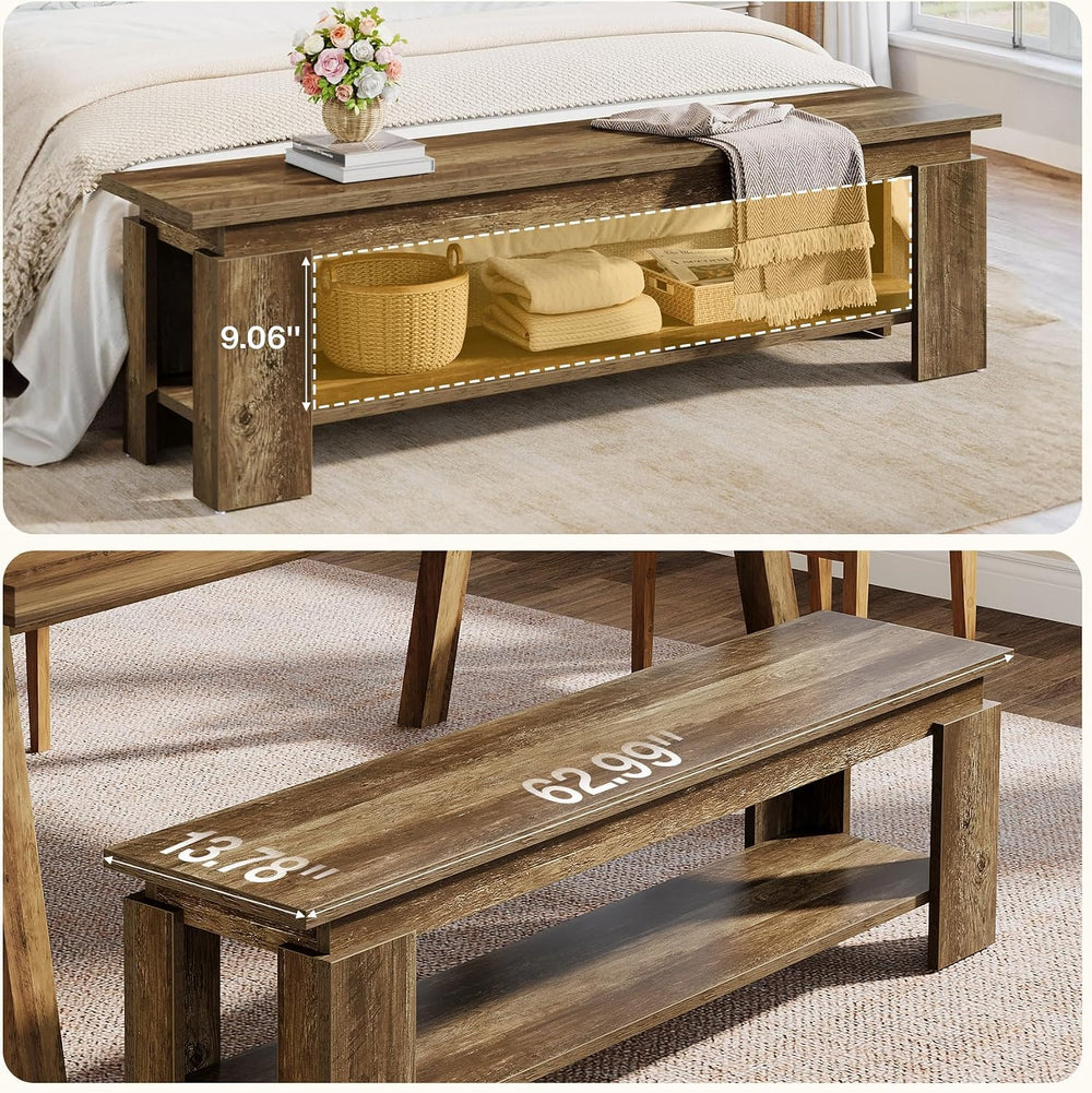 Tribesigns 63" Dining Bench for 2-3, Farmhouse Wooden Dining Room Bench ...