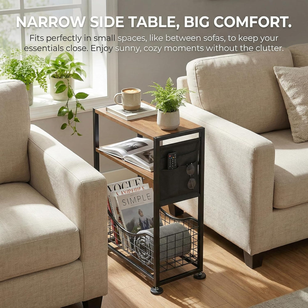 Skinny Side Table with Storage, 3 Tier Slim Side Tables for Small Spaces, Ski...