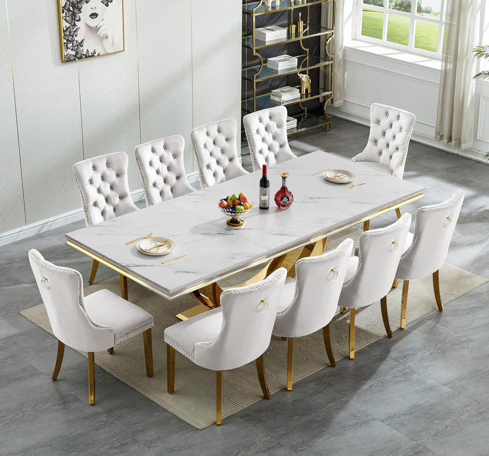 94" White Dining Table for 6-10, Modern Rectangular Kitchen Table with F...