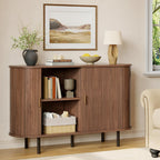 Buffet Sideboard Cabinet with Storage, 48" Fluted Cabinet with Sliding Door & Adjustable Shelf, Modern Accent Coffee Bar Console Table for Kitchen, Entryway, Walnut