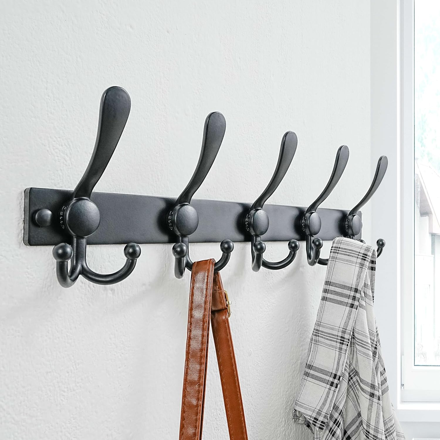 Dseap Coat Rack Wall Mount 2.0 Pro: Heavy Duty 300% Thicker, 16" Stud Mount, Stainless Steel Wall Coat Hooks Hanger for Clothes Jackets Hats Entryway Closet, MaxStrong Series, Black, Pack of 2