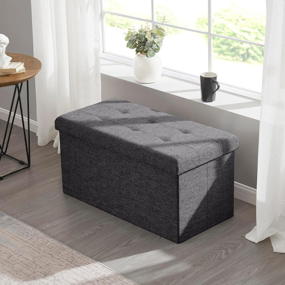 Ornavo Home 30 Inch Folding Storage Ottoman Bench, Tufted Linen, Dark Gray | ...