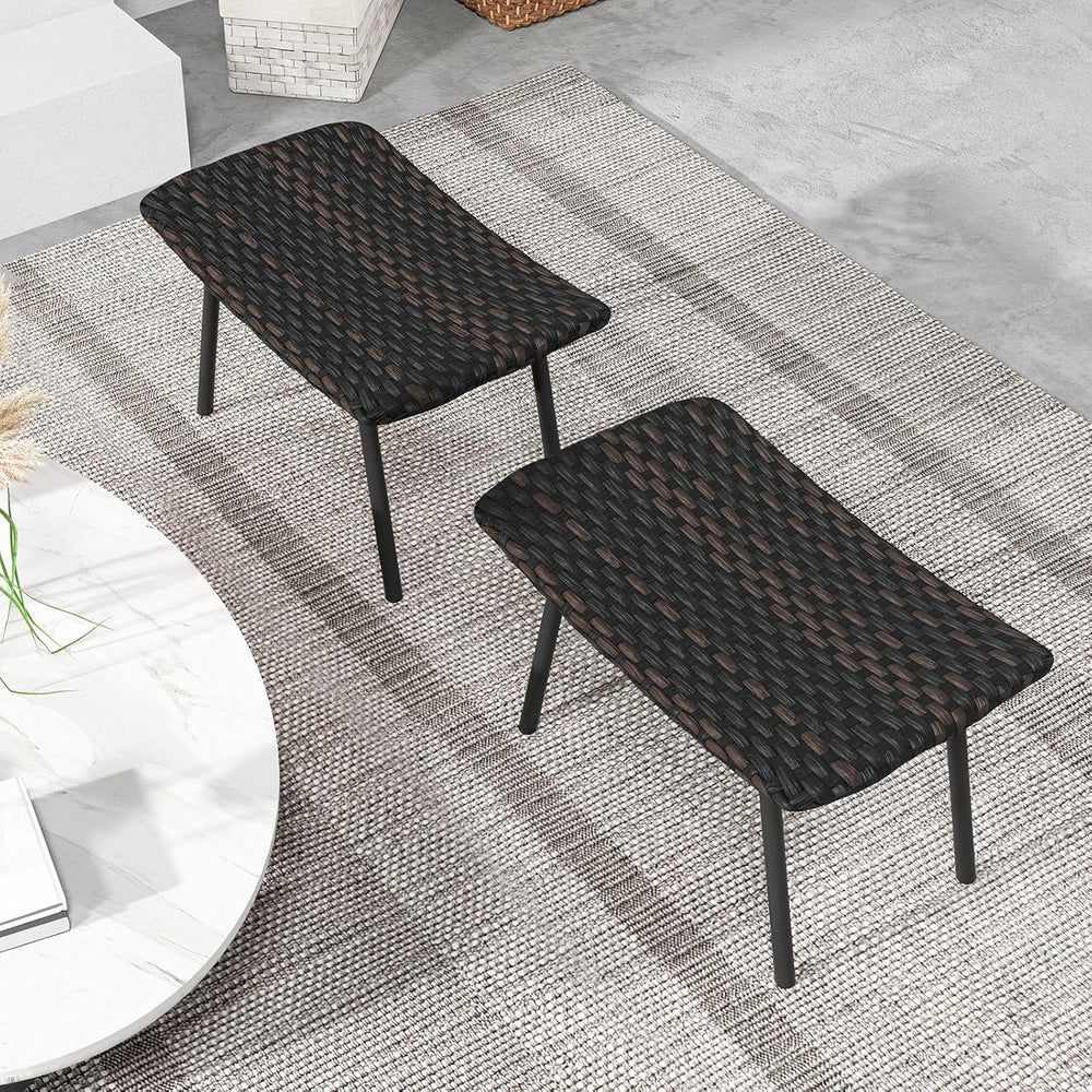 Tangkula Set of 2 Patio Ottomans, Multipurpose Rattan Ottomans w/Padded Quick...