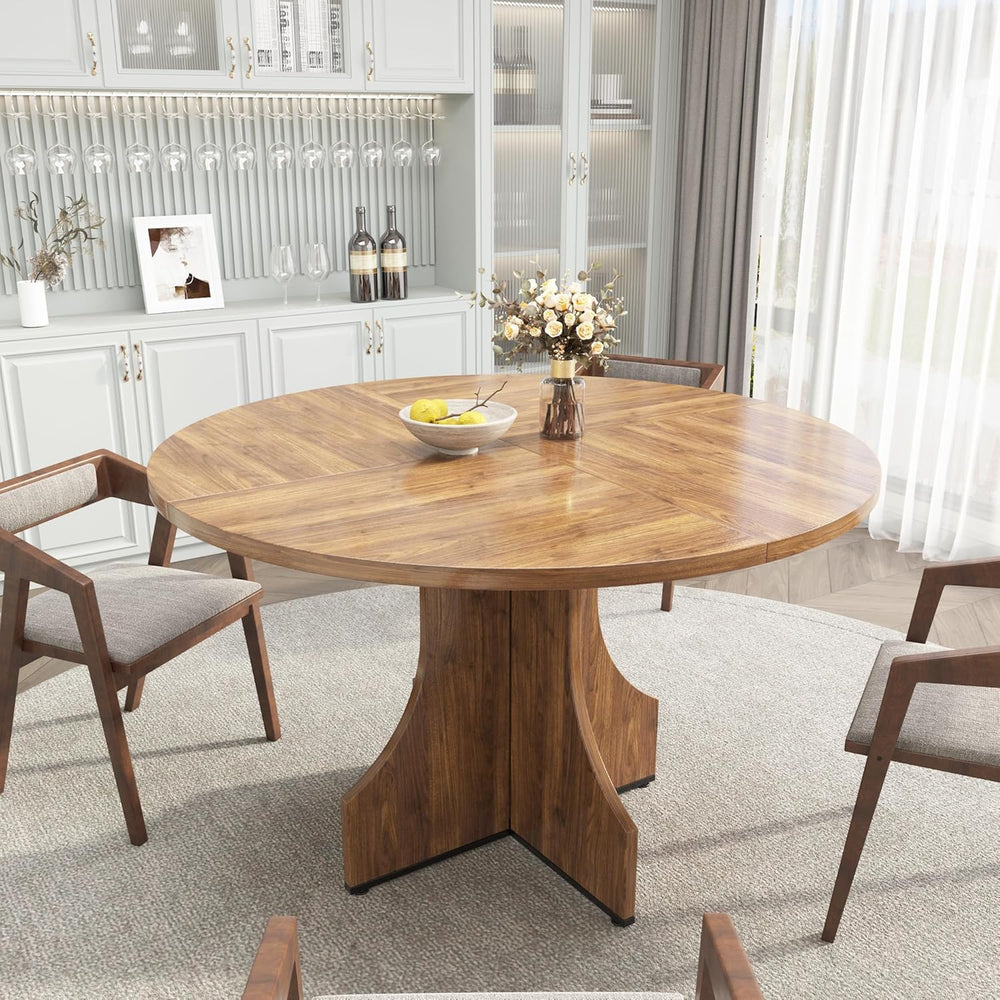 Round Dining Table 47 Inch for 4-6 People, 0.98 Inch Thick Tabletop with Adju...