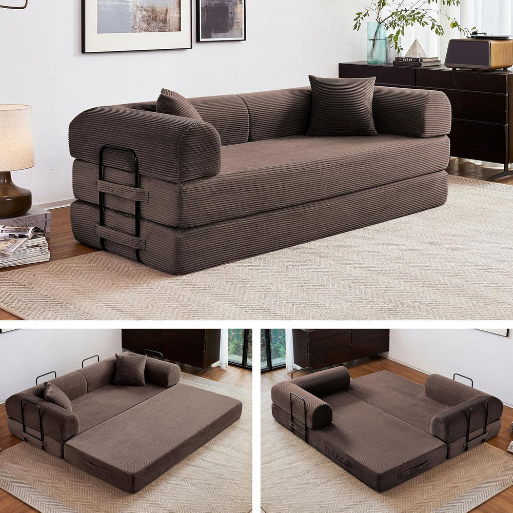 79" Convertible Sofa Bed, 5-in-1 Corduroy Couch Bed Sofa Pull Out, Memor...
