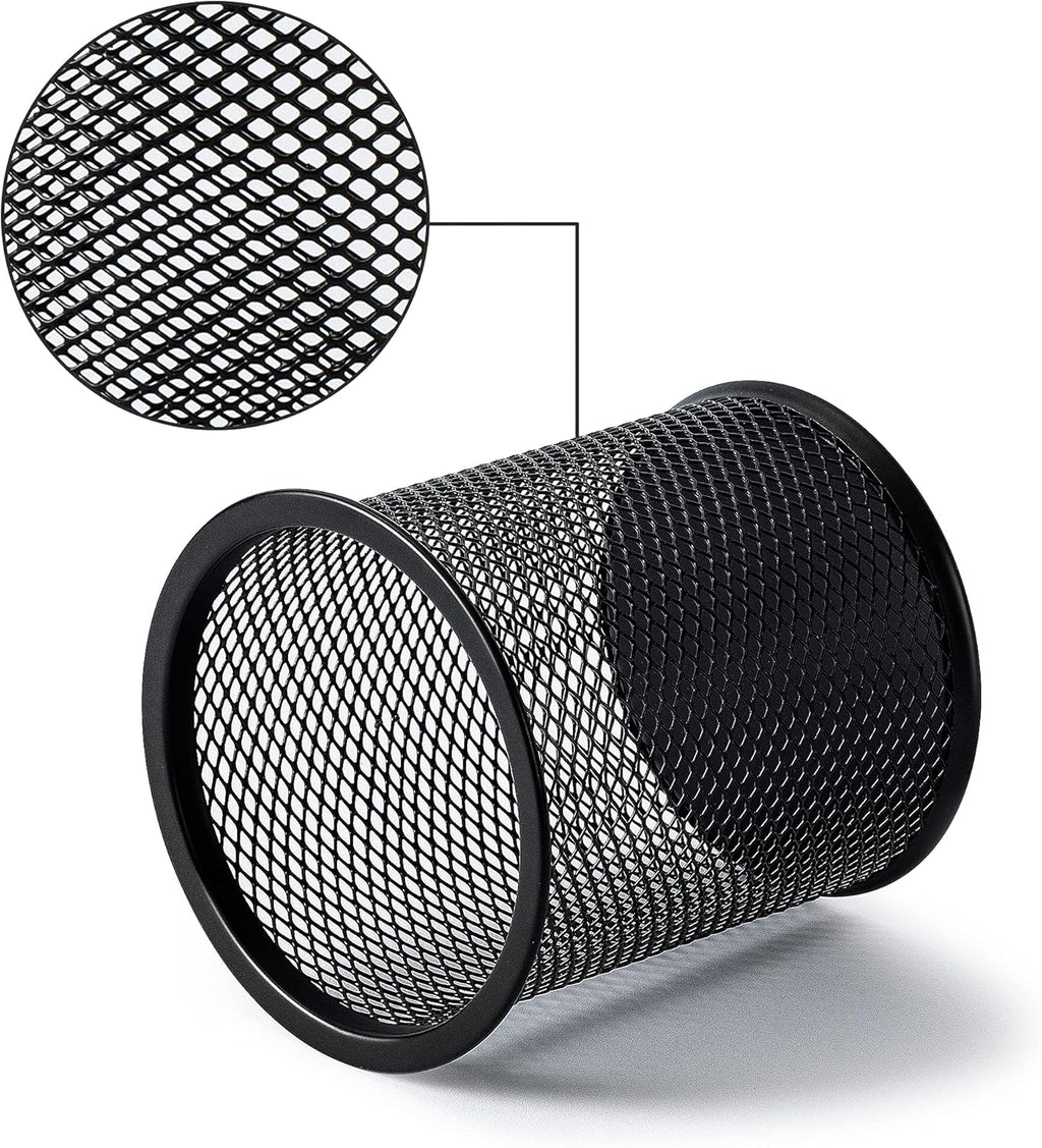 Amazon Basics Wire Mesh Pen Cup, Office Caddy Storage, Black, ‎3.7" x 3.3"