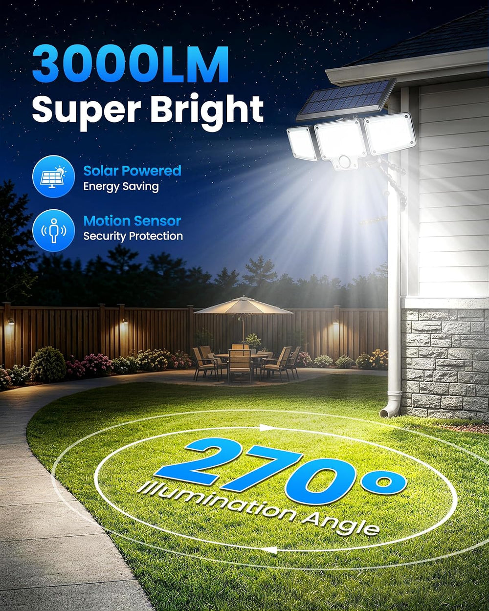 Solar Flood Lights with Motion Sensor,3000LM Octopus Tripod USB-C Remote