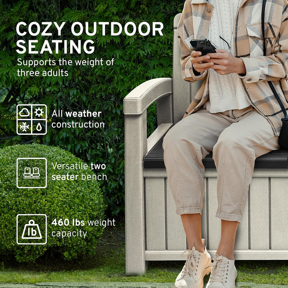 EconoHome 2 Seat Outdoor Storage Bench with Rain Cover - 60 Gallon Capacity -...