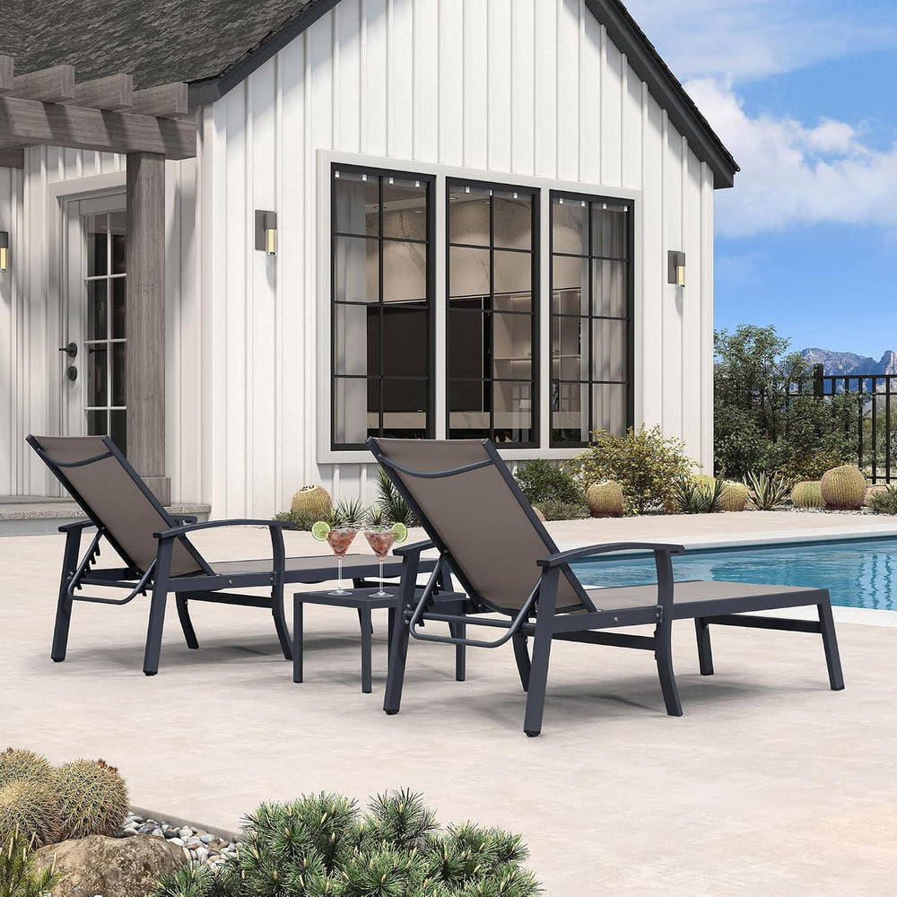 PURPLE LEAF Outdoor Chaise Lounge Chairs Set of 2 Aluminum Frame, Taupe | Tex...
