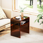 Clear Acrylic End Table 2-Tier Bedside Nightstand for Living Room Bedroom (1, Dark Brown)