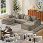 MoonSpeak 133" Sectional Boneless Couch for Living Room,Modern Modular Cloud Couch with Deep Seat,Upholstered Sleeper Sofa with 1 Ottoman,Convertible Folding Couches,No Assembly (Khaki)