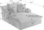 Oversized Corduroy Chaise Lounge Chair Boneless Sofa Bed, Deep Seat Floor Lounger Recliner Cloud Couch with Cup Holder & Storage Pocket for Living Room, Bedroom, Apartment