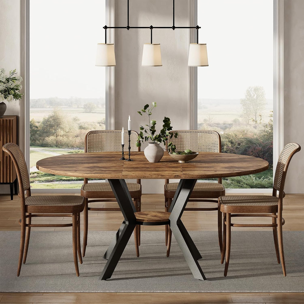 42"-58" Extendable Oval Dining Table for 4-6, Kitchen Round Table w...