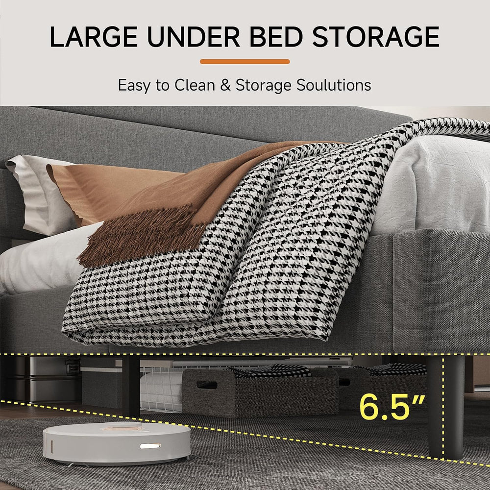 Queen Platform Bed Frame with Adjustable Linen Fabric Upholstered Headboard, ...