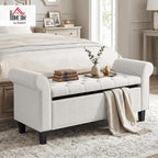 HOMCOM 47" Storage Ottoman End of Bed Bench with Rolled Arms Cream White | Long Ottoman with Storage Chest, Safety Hinge, Wooden Legs, Upholstered End of Bed Bench, Bedroom Entryway Living Room