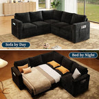 83.5" Sectional Sleeper Sofa with Pull Out Couch, Modern 5 Seat L Shaped Modular Couch, Sectionals Modular Sofa with Storage, Comfy Sectional Couches for Living Room & Apartment, Black