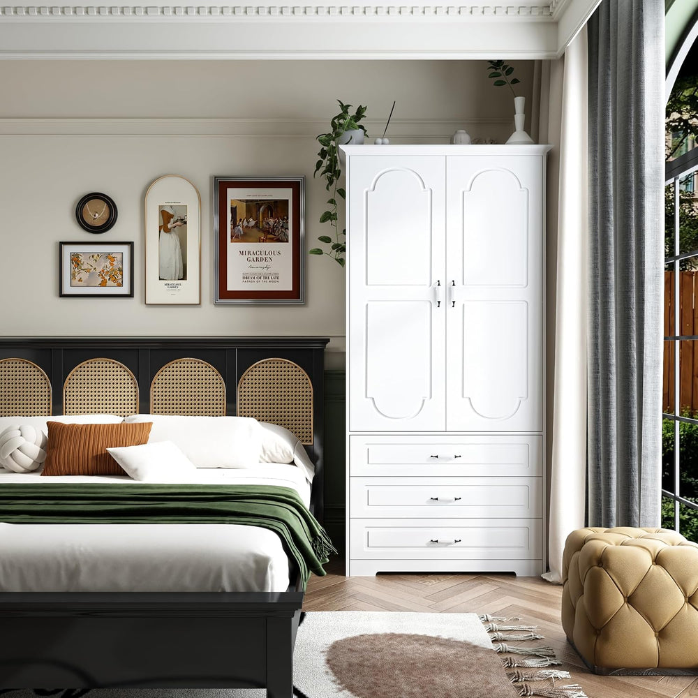 FJTJBSI Armoire Wardrobe Closet with 3 Drawers and LED Light 72" Wooden ...