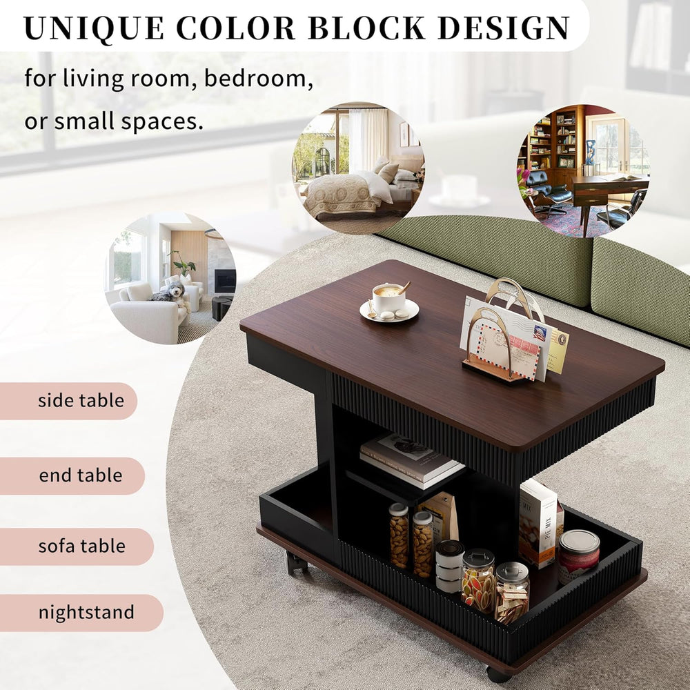 Modern Adjustable End Table with Wheels, 360° Rotating and Adjustable Lift-To...