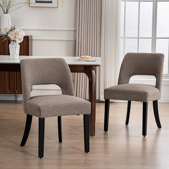 VKNOW Wooden Dining Chairs Set of 2, Modern Fabric Upholstered Dining Room Ch...