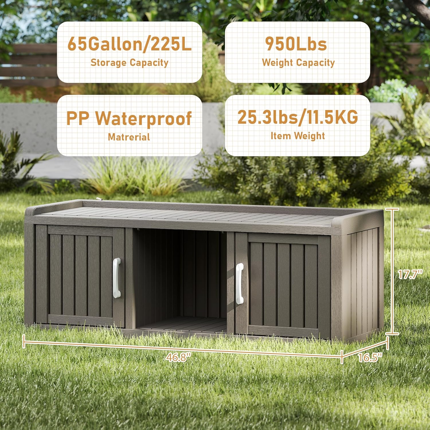 KAMABOKO Shoe Storage Cabinet Waterproof UV-Resistant, Entryway Storage Bench Indoor Outdoor with 2 Doors, Adjustable Shelves for Entryway, Bedroom, Hallway,Living Room(Grey)