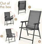 Yaheetech Patio Dining Chairs Set of 4 with Armrests, Outdoor Folding Chairs with Metal Frame and Backrest for Lawn, Garden, Yard and Poolside, Black