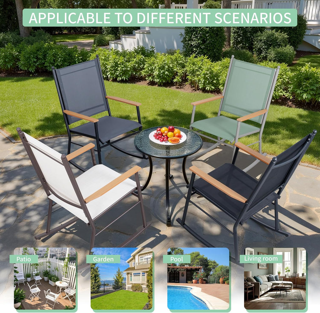 JY QAQA Outdoor Rocking Chair Set of 2, High Back All-Weather Patio Rocking Chairs with Breathable Back Rest for Adult, Ergonomic Design Porch Rocking Chairs for Porch, Garden, Balcony, Pool, Black