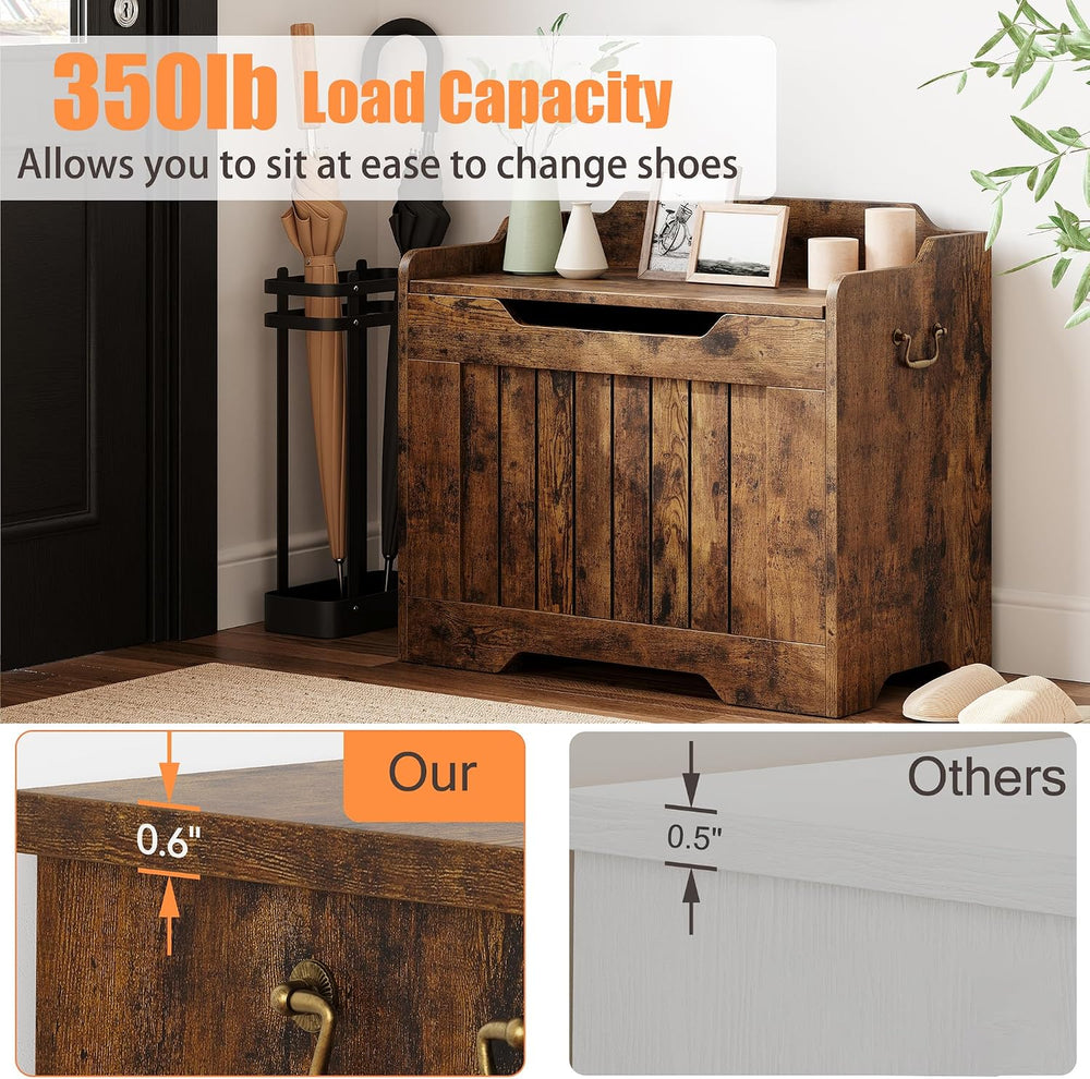 Garvee Storage Chest, Wooden Storage Bench with Safety Hinge, Flip Top Blanke...