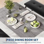 3 Piece Farmhouse Dining Table Set for 4, Compact Rustic Kitchen Table with 2 Padded Benches, Space Saving Breakfast Nook Furniture Set for Small Spaces, Apartments, Grey