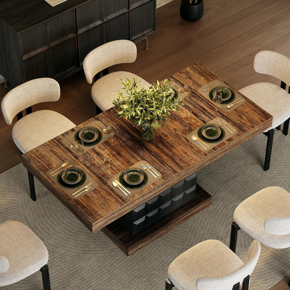LITTLE TREE 63" Modern Dining Table, Rectangular Dinner Table for 4-6, F...