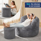Hobestluk Bean Bag Chair Giant Bean Bag Chairs for Adults Big Adult Bean Bag Chair with Foam Filler Large Beanbags with Stuffed Back Lazy Sofa, Grey-Oversize