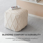 Anji Mountain Pouf Ottoman Foot Rest, Handmade Ottoman Pouf, Comfortable Foot Stool, Decorative Floor Seating for Living Room Decor, Bedroom & Home Décor Accent - Ivory
