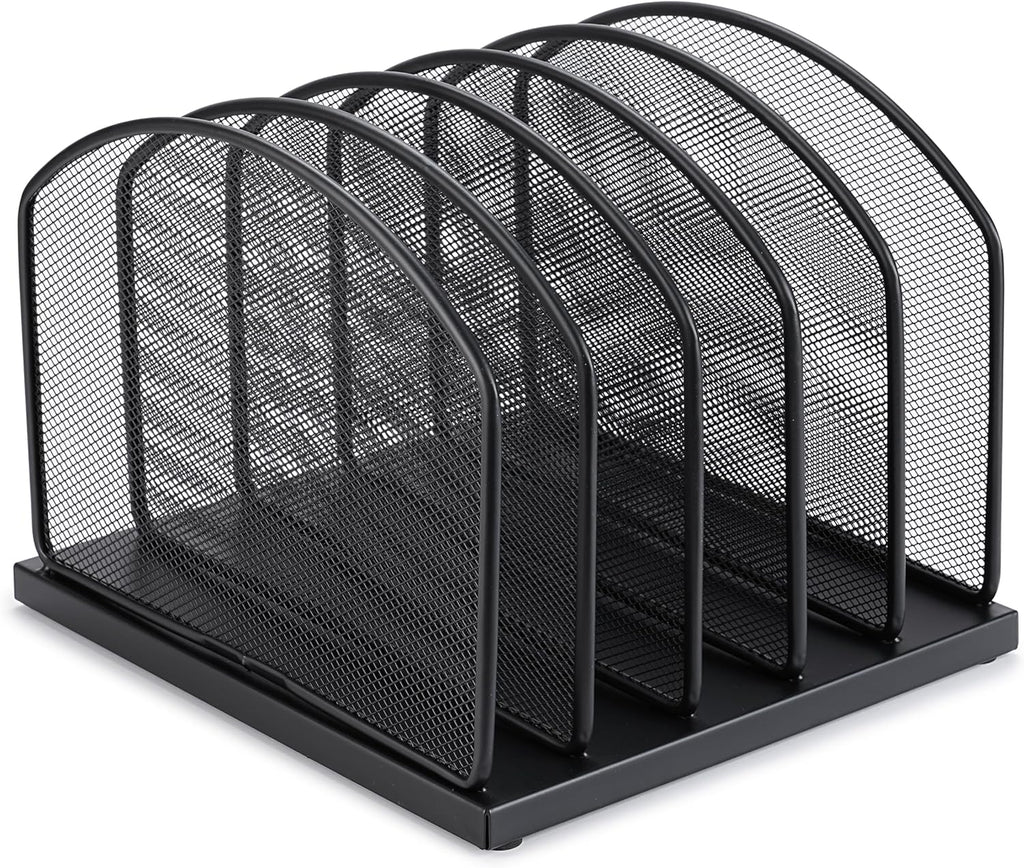 Huron 5-Slot Vertical File Binder Organizer Storage, Black Steel Mesh