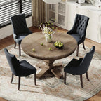 COLAMY Wingback Upholstered Dining Chairs Set of 6, Fabric Side Dining Room Chairs with Tufted Button, Living Room Chairs for Home Kitchen Resturant- Black