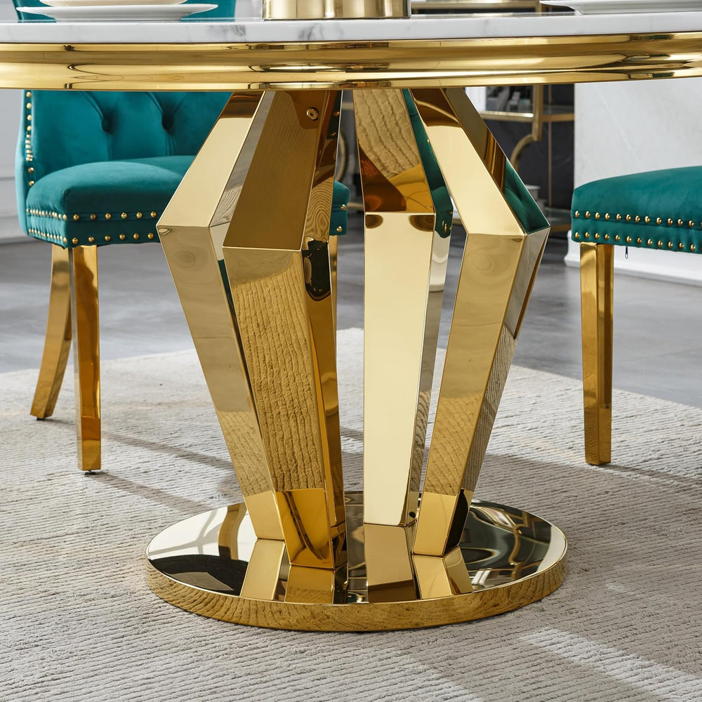 Henf Luxury Round Dining Table for 4-6 White Gold 45" Faux Marble Kitche...