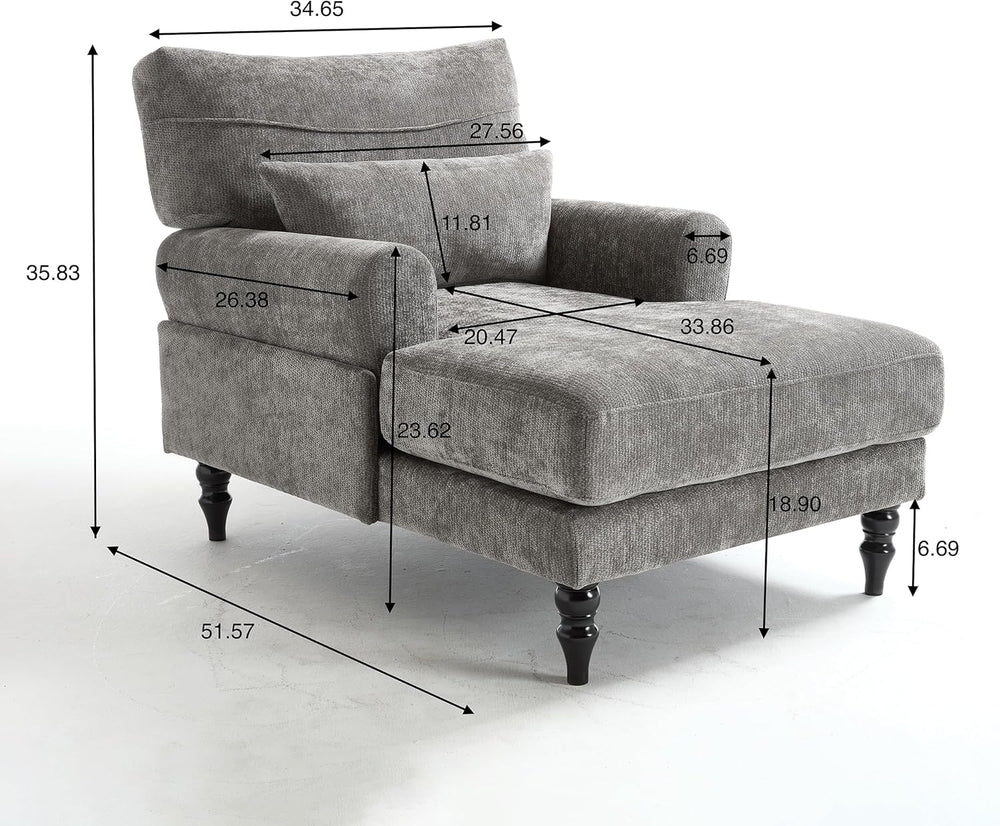 KEIKI Chaise Lounge Chair Indoor, Modern Leisure Sleeper Sofa Chair w/Double ...