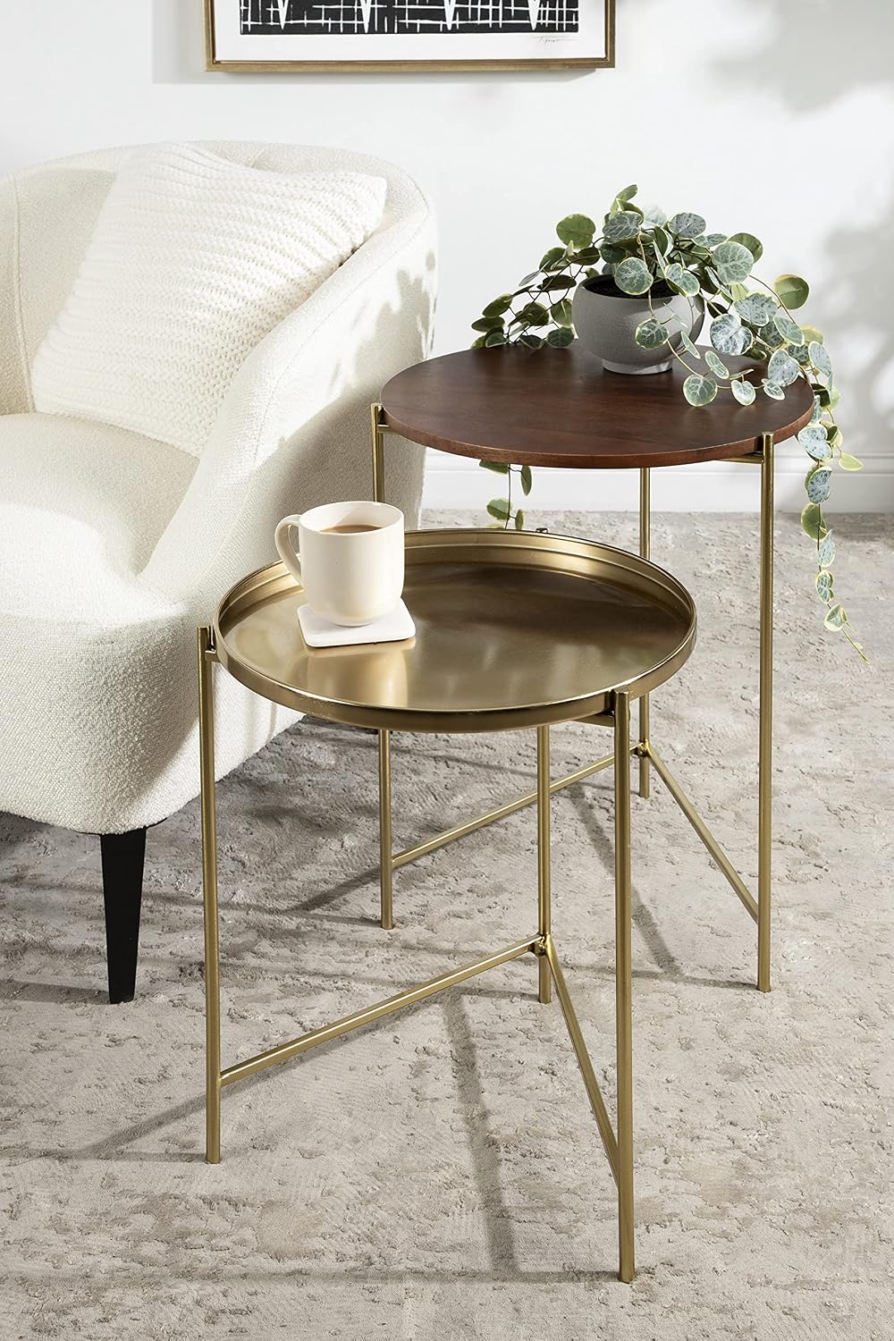 Kate and Laurel Ulani Modern Nesting Side Table, Set of 2, Walnut Brown Wood ...