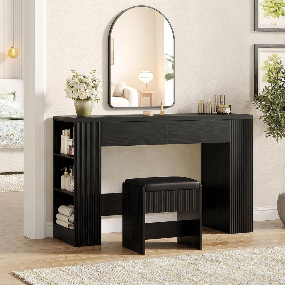 Vabches Fluted Vanity Desk Without Mirror, 47.24" Dressing Table, Black ...