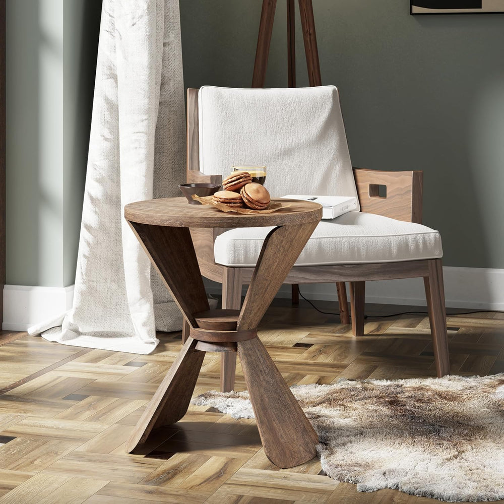 COZAYH Rustic Farmhouse End Table with Storage Shelf, French Country Small Si...