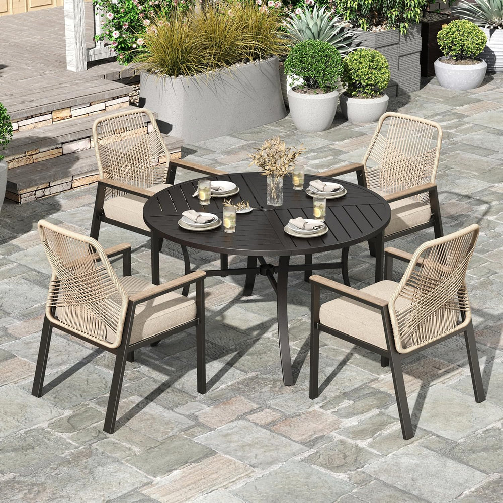 HERA'S HOUSE 5pc Patio Dining Set, 42" Round Table & 4 Rattan Ch...