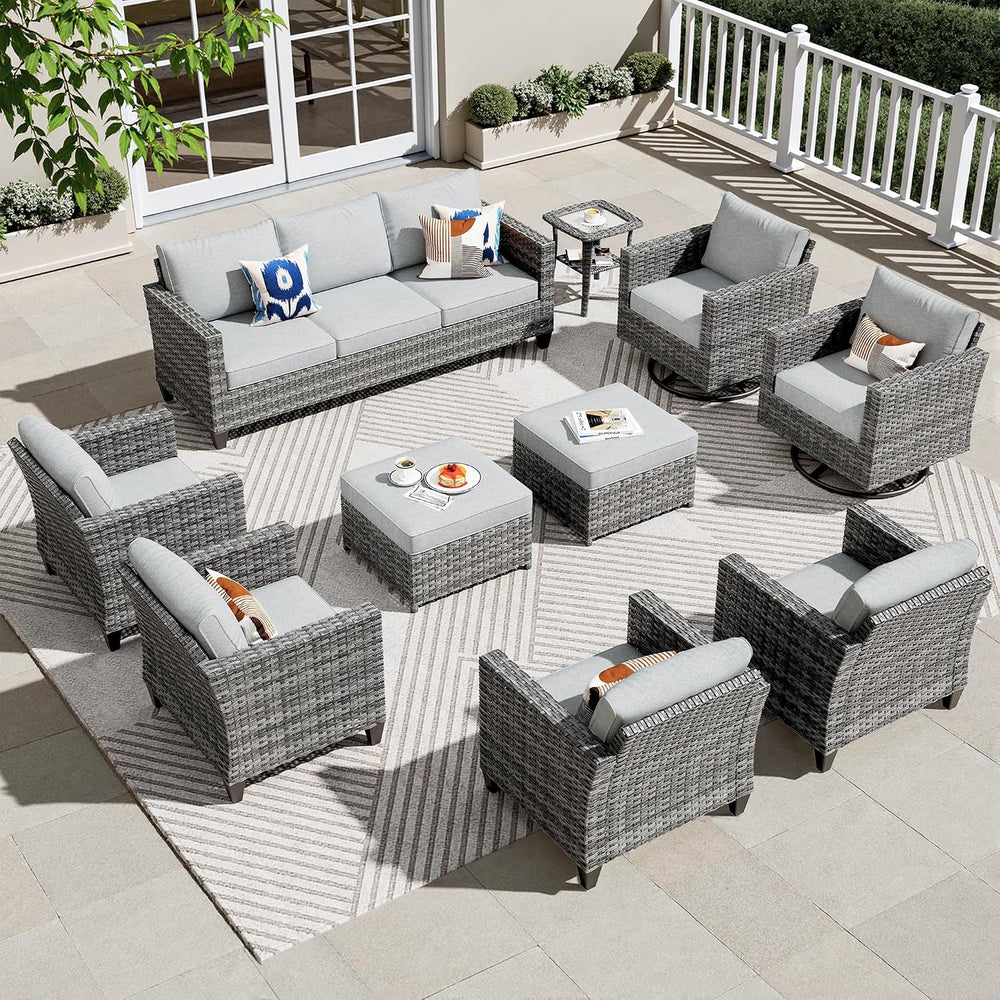 ovios 10 Pieces Patio Furniture Set, Outdoor Wicker Sofa Couch with Swivel Ch...