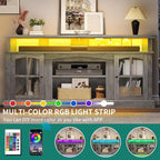 YITAHOME LED Farmhouse TV Stand for 75 Inch w/Outlets, Modern Entertainment Center with Glass Doors and Adjustable Storage Shelves, Media Console TV Cabinet for for Living Room, Grey
