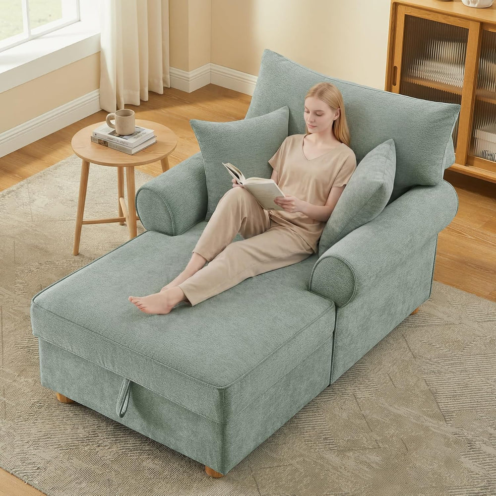 VANOMi Oversized Chaise Lounge Chair Indoor, Comfy Reading Chair with Storage...